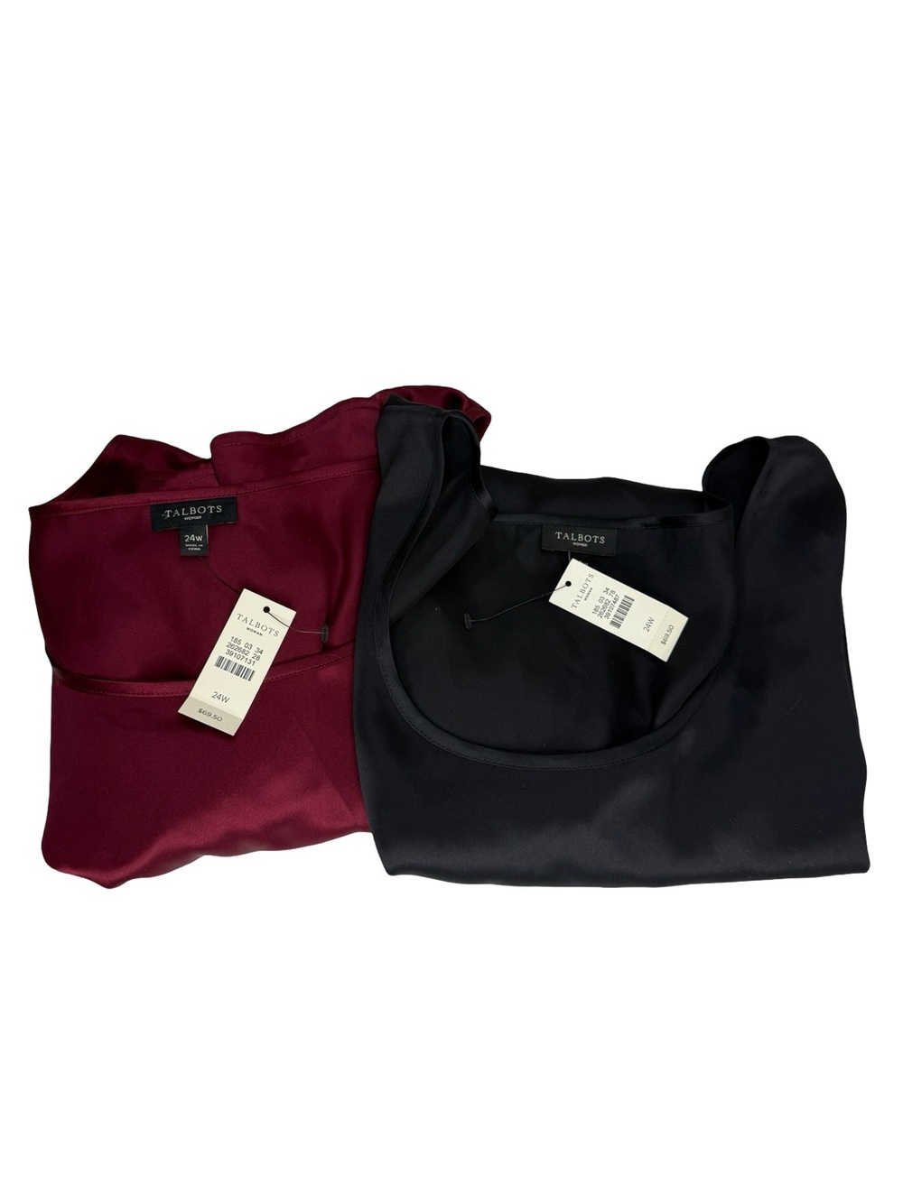 Talbots NWT Two 100% Silk Shell Tops Black & Red Sz 24w